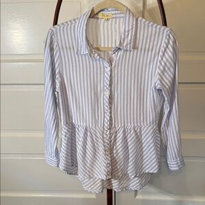Love Notes Blue and White Striped Collared Button Blouse